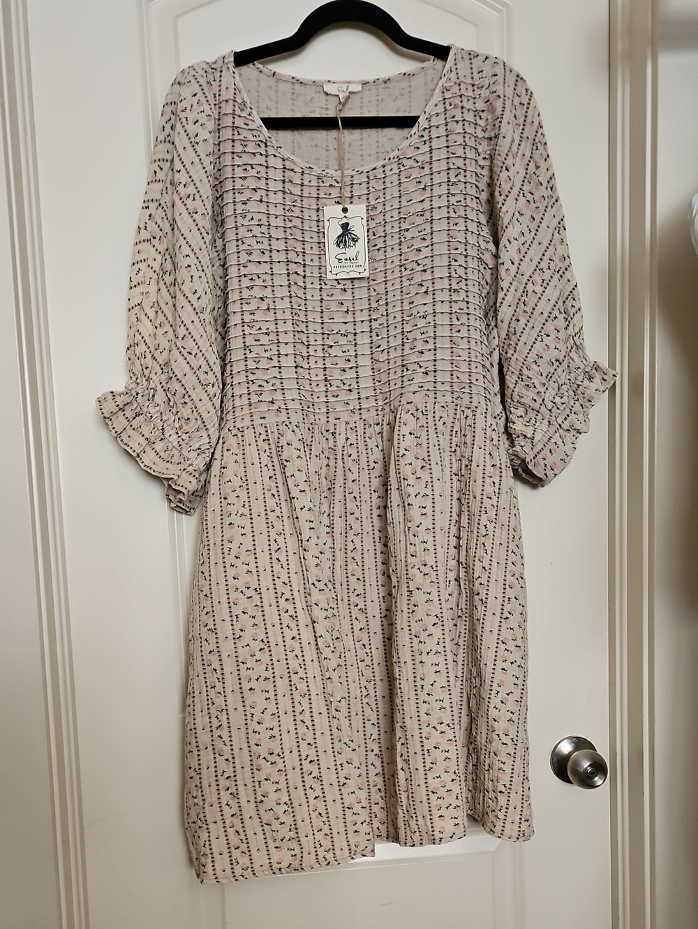 easel Cream Midi Dress with Pink & Black Dot Print